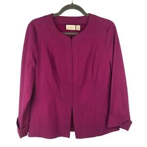 Chico’s Pique Jacket Cuffed Sleeve Hook Eye Closure Collarless Unlined